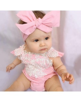  Infant Lace Pink Bodysuit Baby Girls Sleeveless Triangle Jumpsuit with Headband Infant Summer Fashion Playsuit Clothes