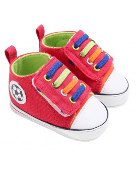  Infant Toddler Kids Canvas Sneakers Baby Boys Girls Soft Sole Crib Shoes Newborn Soccer Print Red Prewalker