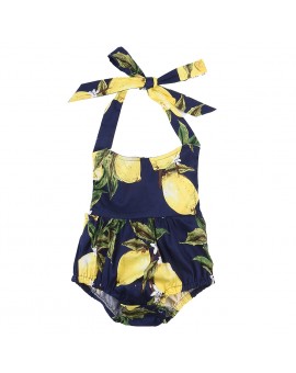  Lemon Print Bodysuit Newborn Infant Baby Girls Cotton Sleeveless Strap Jumpsuit Summer Fashion Sunsuit Outfit 