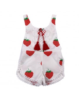  Lovely Baby Girls Romper Newborn Summer Sunsuit Clothes Infant Kids Sleeveless Strawberry Printed Backless Halter Jumpsuit