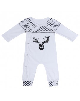  New Infant Baby Girl Boy Deer Print Romper Newborn Long Sleeve Soft Cotton Jumpsuit Playsuit Kids Christmas Pajamas Cothes