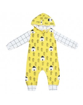  Newborn Autumn Clothing Baby Boy Girl Long Sleeve Hooded Romper Stitching Jumpsuit Infant Fashion Clothes Outfits