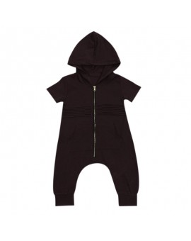  Newborn Baby Boys Hooded Zipper Pocket Romper Infant Children Cotton Blend Short Sleeve Jumpsuit Kids Fashion Clothes