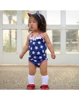  Newborn Baby Girls Cute Star Printed Bosyguit Toddler Kids Polyester Halter Backless Jumpsuit Children Clothes