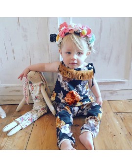  Newborn Baby Girls Romper Floral Printed Tassel Sleeveless Belt Halter Flower Jumpsuit Infant Fashion Clothes