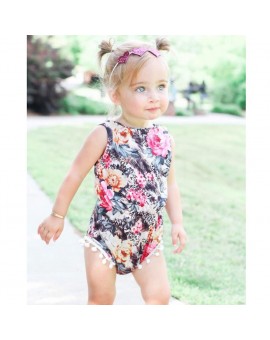  Newborn Baby Kids Girls Sleeveless Floral Printed Jumpsuit Toddler Kids Fashion Tassel Bodysuit Outfit Children Clothes