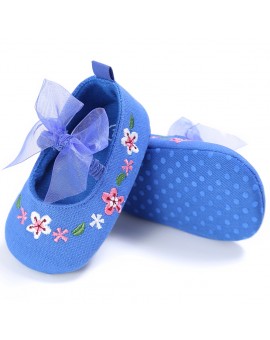  Newborn Embroidery Baby Shoes Toddler Kids Girl Flower Lace Bow Prewalker Canvas Shoes Infant Blue First Walker 