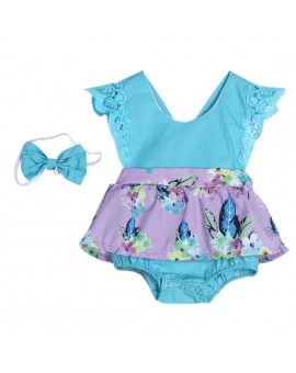  Newborn Fashion Bodysuit Baby Girl V-Neck Patchwork Floral Cotton Jumpsuit Outfits Infant Summer Clothes