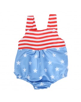  Newborn Flag Printing Jumpsuit Baby Girl Sleeveless Strap Button Bodysuit Summer Kids Fashion Backless Playsuit