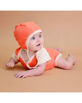  Newborn Orange Jumpsuit Infant Baby Boys Girls Short Sleeve Cotton Bodysuit with Hat Toddler Kids Clothes Photography Props