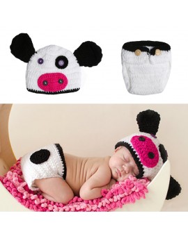  Newborn Photo Props Baby Crochet Knit Cow Design Costume Infant Hat Pants Outfits Infant Photography Props Baby Clothes