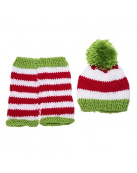  Newborn Photography Props Infant Hair Ball Hat + Ninth Pants Costume Baby Striped Photo Props