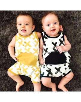  Newborn Pocket Romper Infant Clothes Baby Boy Cross Printed Sleeveless Cotton Blend Jumpsuit Outfits Kids Clothing