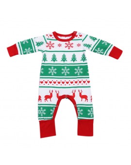  Newborn Unisex Fashion Jumpsuit Baby Boys Girls Snowflake Reindeer Christmas Tree Printed Long Sleeve Romper Clothes