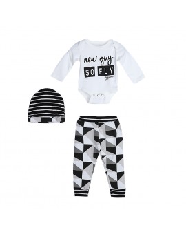  Toddler Kids Long Sleeve Letter Print Tops Pants Hat Outfit  3pcs/set Baby Clothes