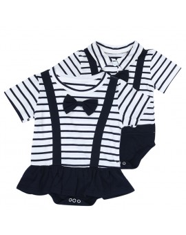  Toddler Kids Summer Bodysuit Baby Girls Boys Bowtie Stripe Short Sleeve Jumpsuit Newborn School Style Clothes