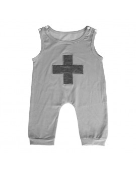  Toddler Kids Summer Clothes Baby Gray Jumpsuit Sleeveless Cross Print Cotton Romper for Baby Boys Girls