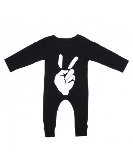  Unisex Victory Gesture Printed Baby Romper Kids Clothes Infant Cotton Long Sleeve Jumpsuit for Boys Girls Newborn Clothing