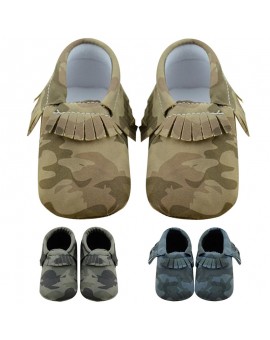 0-18M Infant Toddler Crib Fringe Shoes Soft Sole Kid Girls Boy Baby Anti-slip Camouflage First Walkers