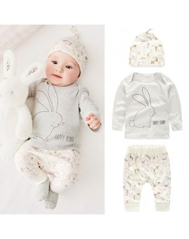 2017 New Cotton Spring 3pcs Newborn Infant Kids Baby Boy Girl T-shirt Tops Pants and Hat