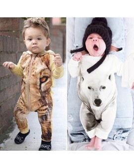 3D Printing Bear/Tiger/Panda Style Cotton Romper Newborn Baby Boys Girls Animal Clothes Infant Jumpsuit
