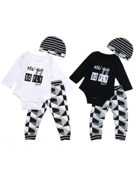 3pcs Baby Boy Girl Clothes Set Kids Spring Autumn Outfit Newborn Infant Bodysuit + Hat + Pants Clothing Set