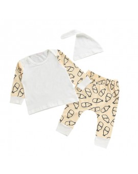 3pcs Baby Unisex Cotton Clothing Set Infant Boys Girls Milk Bottle Print Long Sleeve Tops + Pants + Hat Outfits Children Clothes