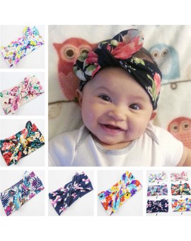 6pcs/set Baby Girls Rabbit Ears Elastic Print Cloth Hair Bands Flowers Bowknot Headband 