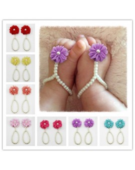 7 Color Lovely Newborn Baby Girls Flower Pearl Barefoot Flower First Walker Clothes Accessories