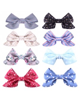 8pcs/set Baby Girls Ribbon Hairbows Dot Print Multi Styles Bow Hairpin Bow Girls Boutique Baby Hair Accessories