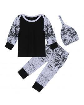 Autumn Winter Fashion Newborn Clothes Baby Girls Boys 3pcs Outfit Long Sleeve T-shirt Tops + Pants +Hat Clothes Set
