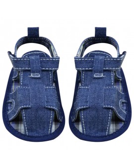 BS#S 0-18M Summer Baby Classic Soft Sole Shoes Boys Cotton Toddler Sandals Blue Jean and White Sandals