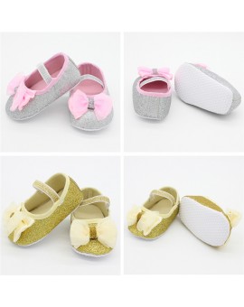 BS#S 3-12Months Simple Bowknot Baby Girl Lace Shoes Toddler Prewalker Anti-Slip Solid Shoes 