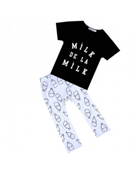 BS#S New Baby Boy Girl Clothes Set Unisex Milk Bottle T-shirt and Pants