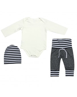Baby Boys Girls Cotton Clothes Children Long Sleeve Bodysuit Jumpsuit Top + Striped Pants + Hat Clothing Set