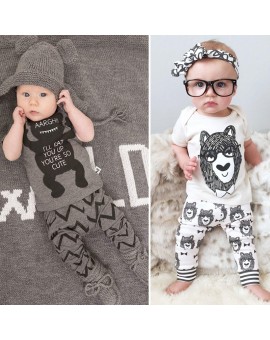Baby Boys Girls Fashion Clothes Kids Short Sleeve Monster Outfit Newborn Clothes Infant Clothing Set