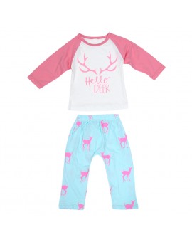 Baby Girls Boys Clothes Sport Suit Toddler Kids Long Sleeve Deer Print T-shirt + Pants Outfit Children Casual Clothing Set