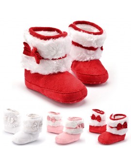 Baby Girls Fashion Solid Bowknot Snow Boots Girls Crib Shoes Infant Toddler Winter Warm Fleece Boots