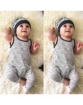 Baby Kids Summer Sleeveless Cotton Blend Soft Romper Infant Jumpsuit + Hats Outfits Baby Boys Girls Casual Clothes
