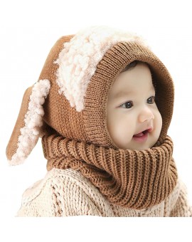 Baby Rabbit Ears Knitted Hat Infant Toddler Winter Cap Beanie Warm Hat Hooded Scarf Earflap Knitted Hat