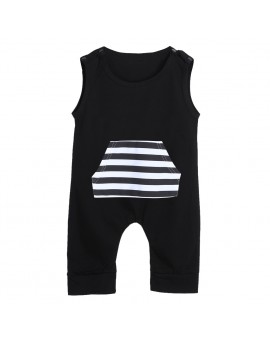 Baby Rompers Infant Patchwork Clothing Kids Striped Pocket Sleeveless Jumpsuit Boys Girls Romper