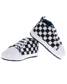 Baby Shoes Girls Boys Toddler Shoe Canvas Shoes Soft Prewalkers Casual First Walkers White and Black Grid 