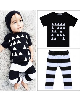 Baby Unisex Cotton Short-sleeve Tri-angle Pattern T-shirt +Pants Outfits Newborn Baby Boys Girl Clothing Set 