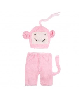 Cartoon Monkey Newborn Photography Props Baby Crochet Knit Short Pant + Monkey Shape Hat Costume Kids Clothing