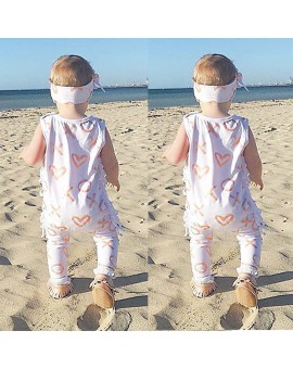 Casual Baby Romper Kids Print Tassel Sleeveless Jumpsuit + Headband Outfits Children Summer Fashion Clothes