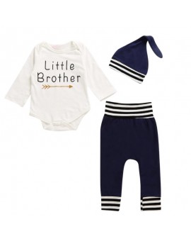 Children Little Brothers Letter Print Long Sleeve Jumpsuit Tops + Pants + Hat Outfits Clothes Baby Boys Girls 3pcs Clothing Set 