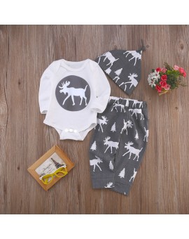 Christmas Kid Clothing Baby Boy Girl Reindeer Romper Tops +Long Pants + Hat 3PCS Outfits Newborn Spring Autumn Clothes