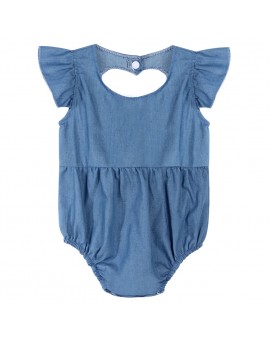 Cute Baby Girl Denim Bodysuit Newborn Clothes Infant Heart Hollow Jumpsuit Summer Fashion Sleeveless Sunsuit Outfits