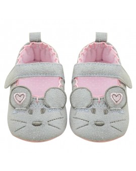 Cute Baby Girls First Walkers Cotton Grey Cartoon Mouse Soft with Pattern Shading Soft Sole Baby Toddler Prewalkers Shoes