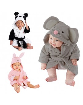 Cute Cartoon Animal Design Baby Bathrobe Infant Girl Boy Cotton Hooded Bath Towel Wrap Children Bathing Robe Clothes